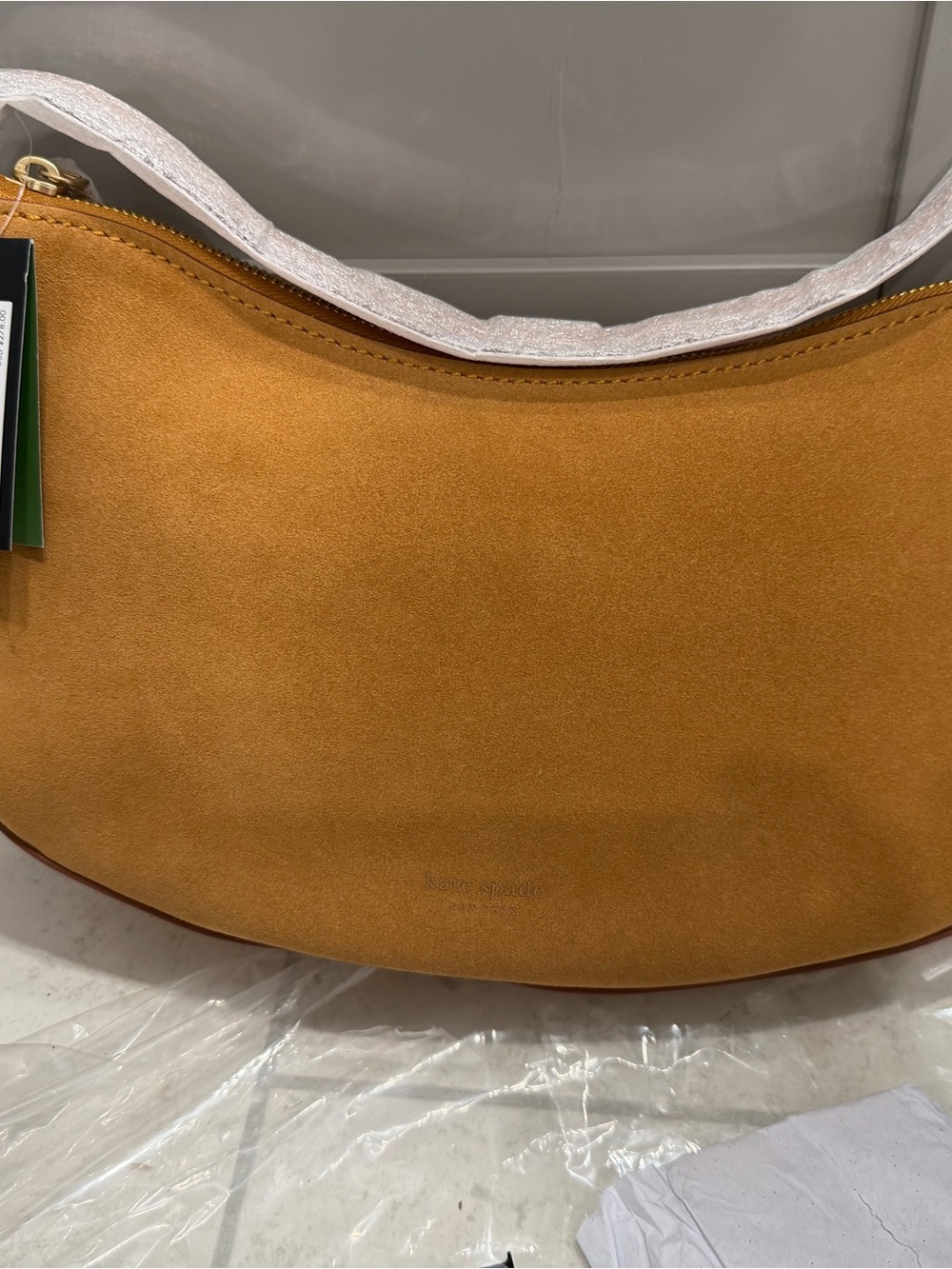 kate spade Suede Crescent Shoulder Bag in Camel/Tan